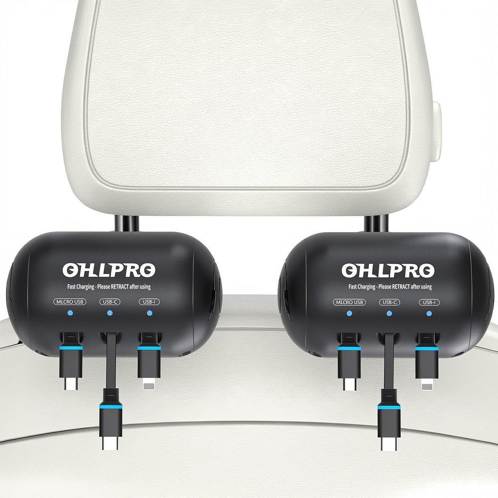OHLPRO Multi Car Retractable Backseat 3 in 1 Car Charging Station, 2 Pack