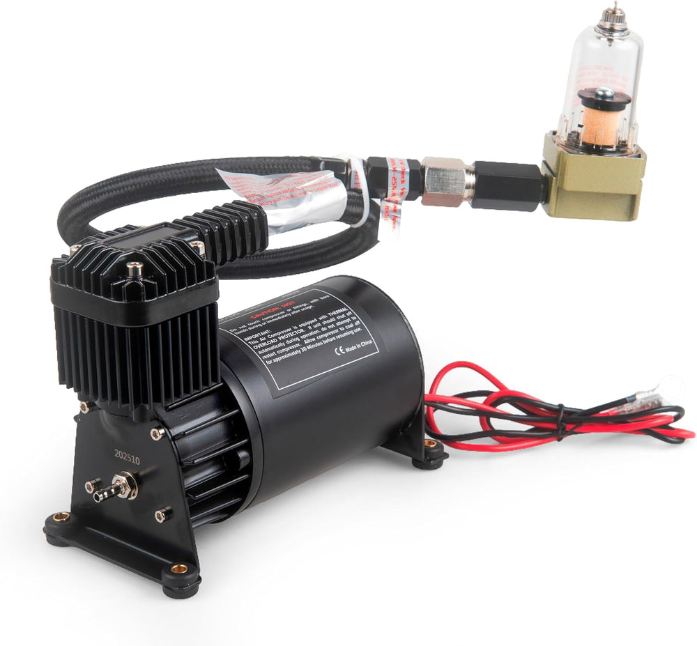 12V 150PSI Air Horn Suspension Compressor Kit 3/8 NPT Black