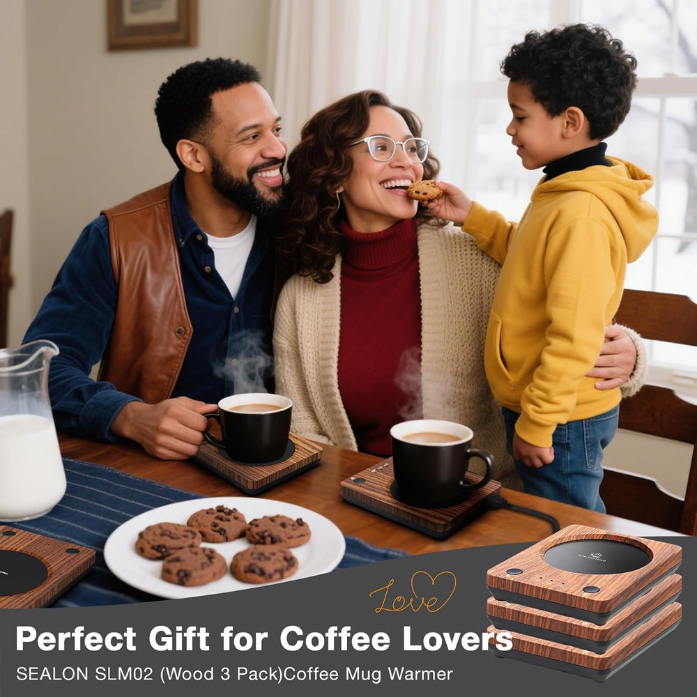 SEALON M03B Wood 3 Pack Beverage Warmer with 4H Auto Shut-Off & FCC Certi...
