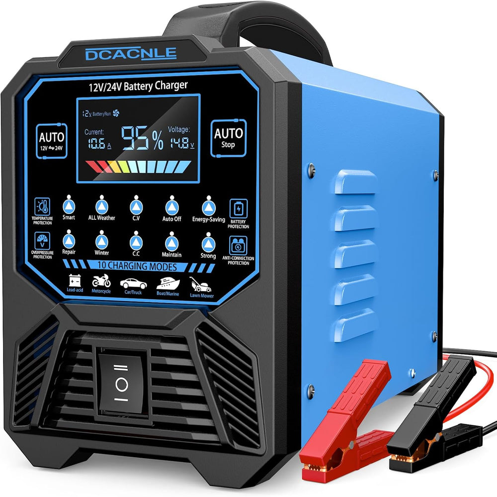 DCACNLE 12V/24V 0-15A Car Battery Charger Heavy Duty,Automatic Maintainer