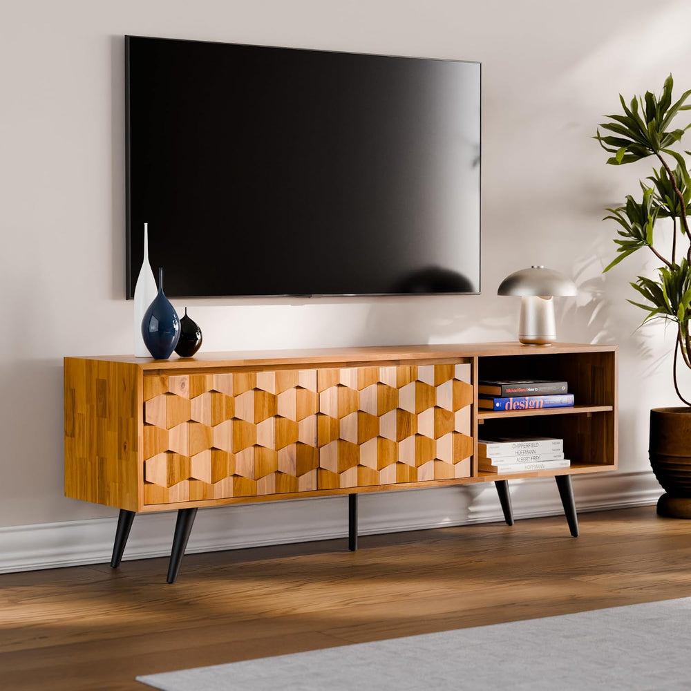 Bme Georgina Solid Wood, 10 Minutes Assembly Entertainment Center with Storag...