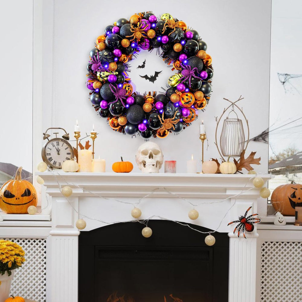 HipTree 17 Inch Halloween Ball Wreath for Front Door with Lights