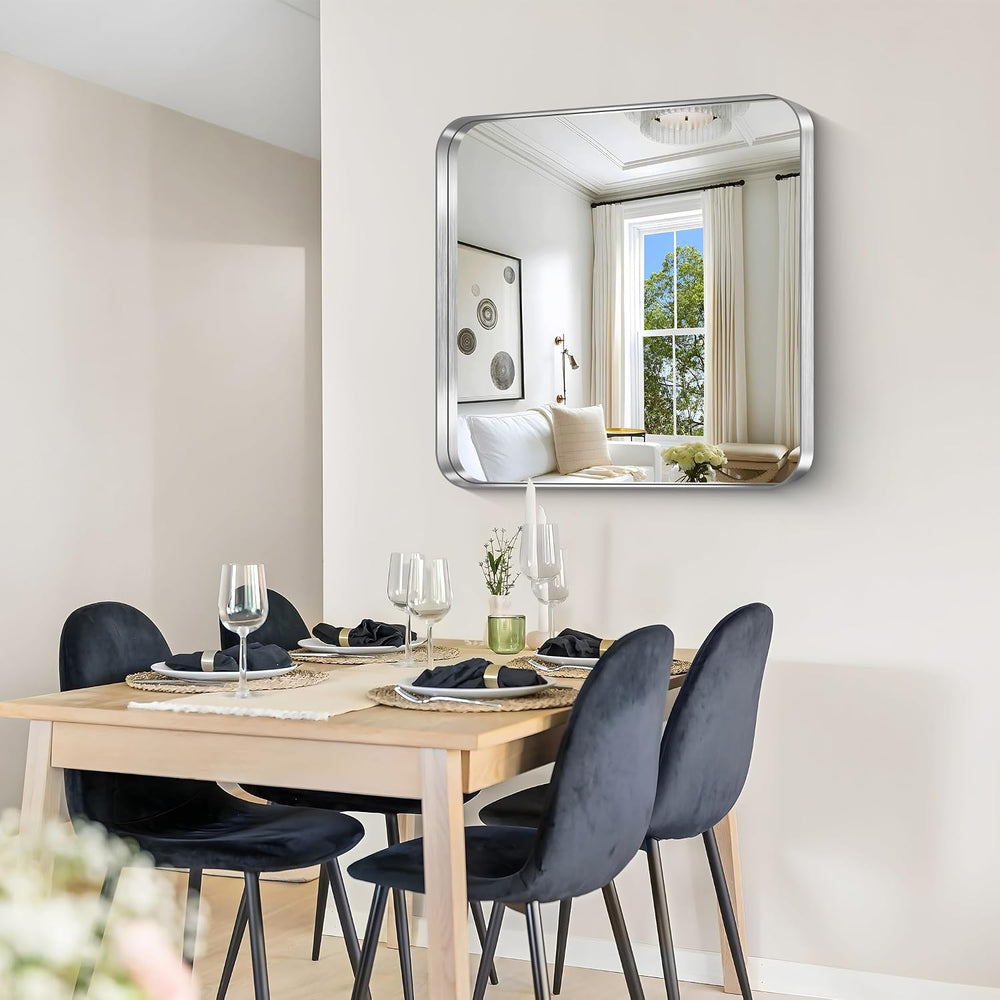CIRCUMI Silver Bathroom Mirror, 30"x30" Rectangular Mirror for Vanity