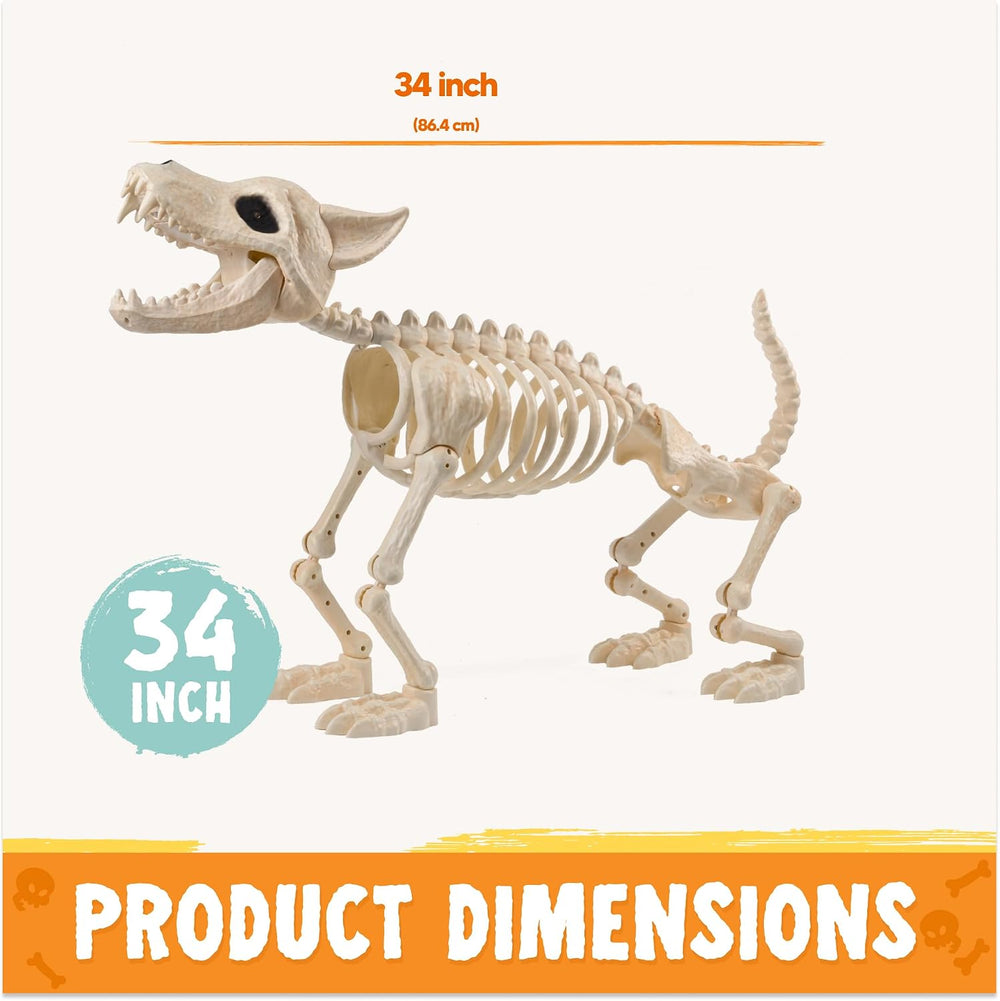 JOYIN Howling Wolf Skeletons Halloween Decorations 34” Skeleton Dog with Red ...