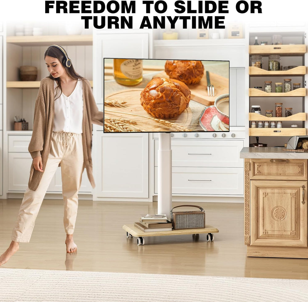TVON Rolling TV Stand for 32-70 Inch TVs,Elegant Floor TV Stand with Wheels