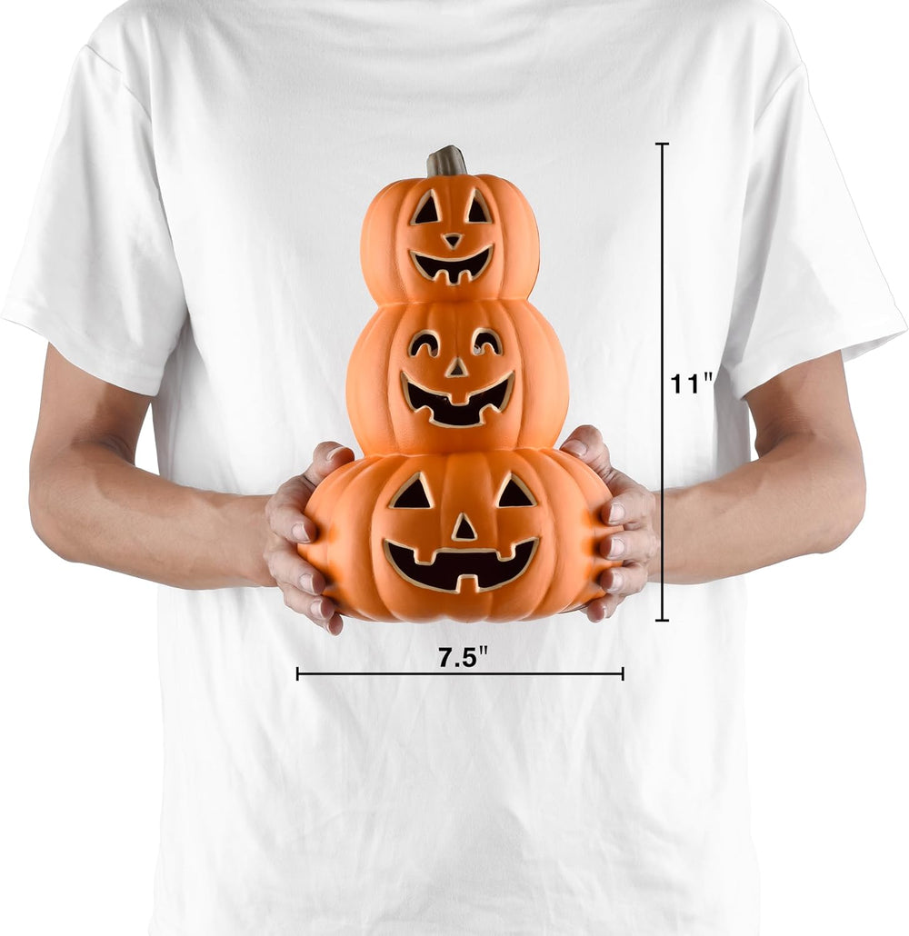 Evelyne Stacked Jack-O’-Lantern Pumpkin Decoration – 3-Tier Light-Up Hallowee...