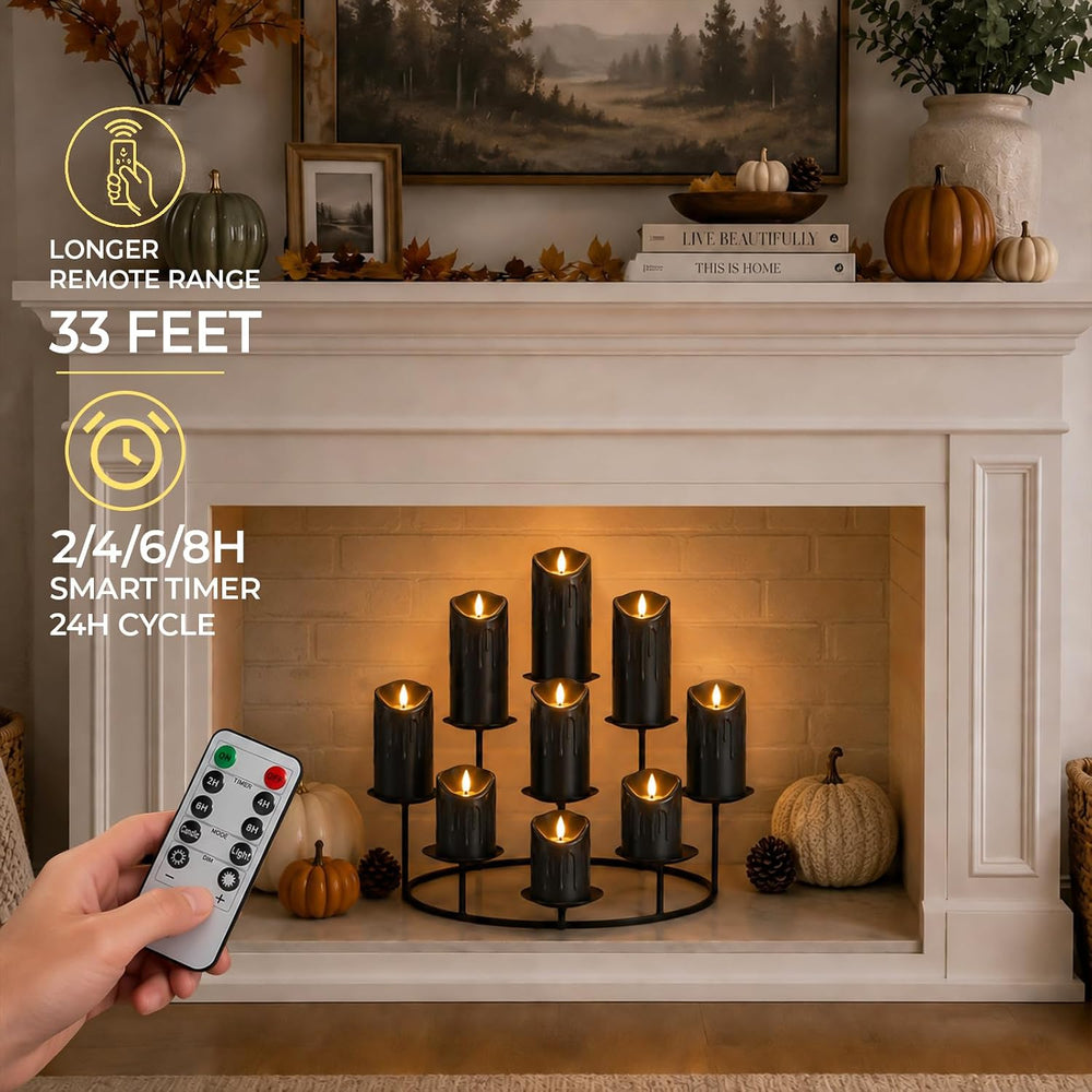 MUMCHASI Black Flameless Candles Set of 5, Black Halloween Battery Operated C...