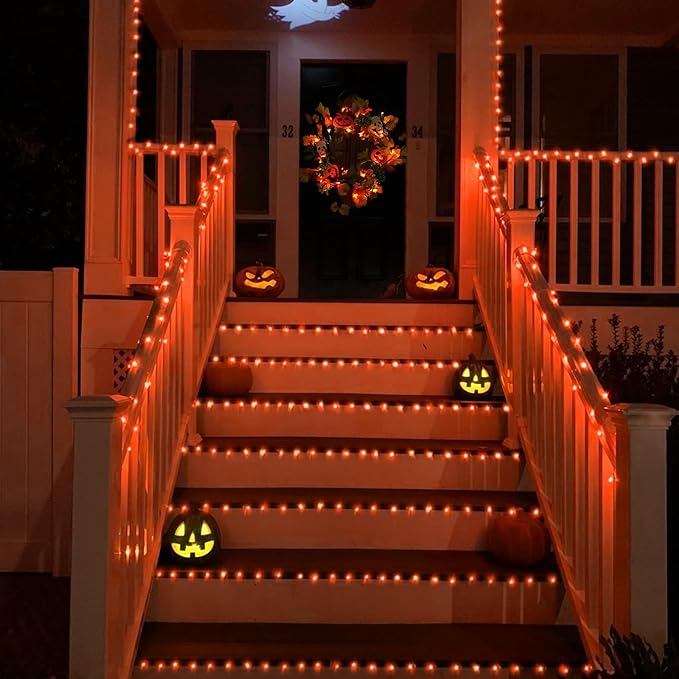 YEGUO 165ft 500 LED Halloween Lights Outdoor Waterproof, 8 Modes Orange Strin...