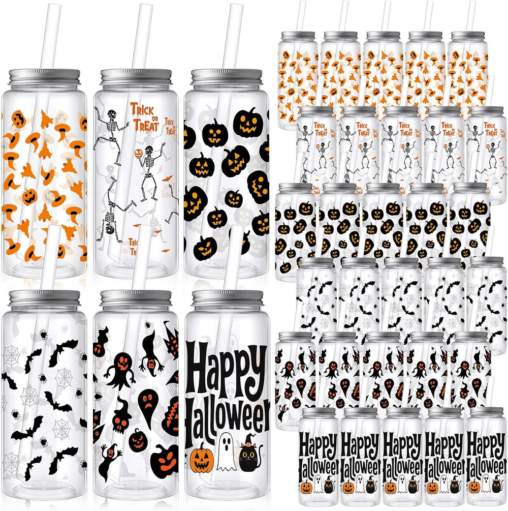 Skylety 30 Pcs Halloween Cups with Lids Straws 13.5 oz Bloody,Pumpkin
