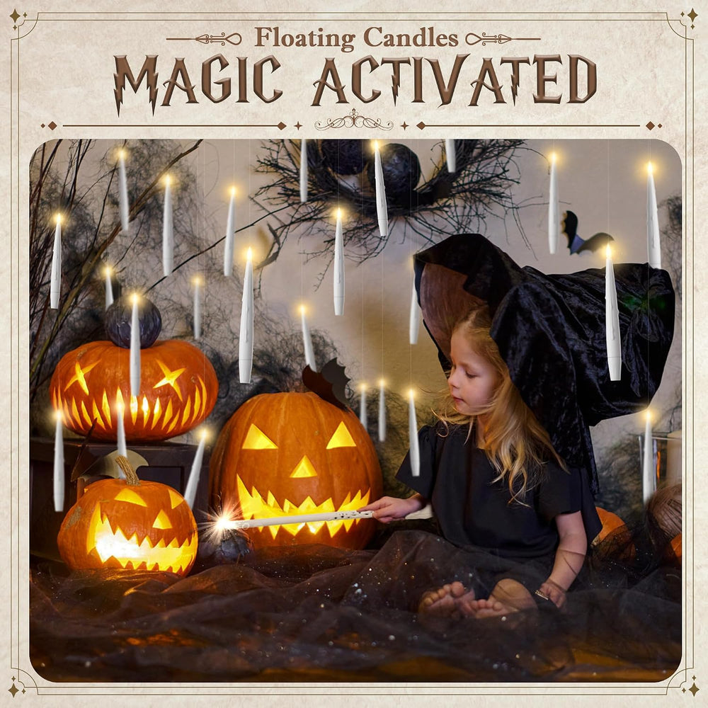JOIONE Floating Candles with Wand, 20Pcs White Hanging Candle for Halloween