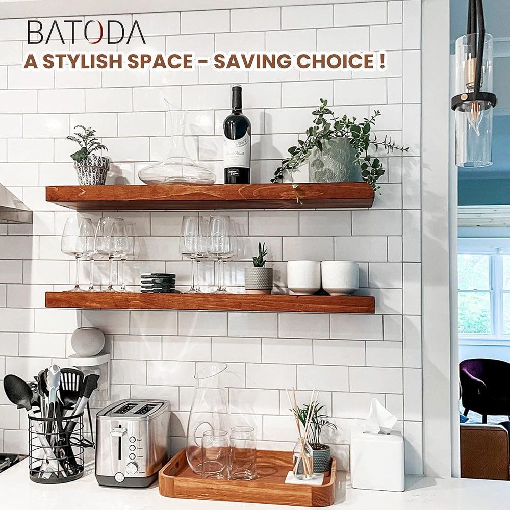 BATODA Set of 2 24" Acacia Wood Floating Shelves Wall Mounted – Rustic F...