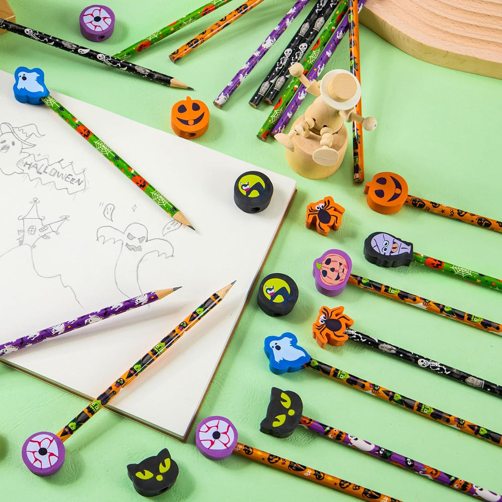 JOYIN 108PCS Halloween Pencils with Erasers Stationery Set, 108 Colorful Penc...