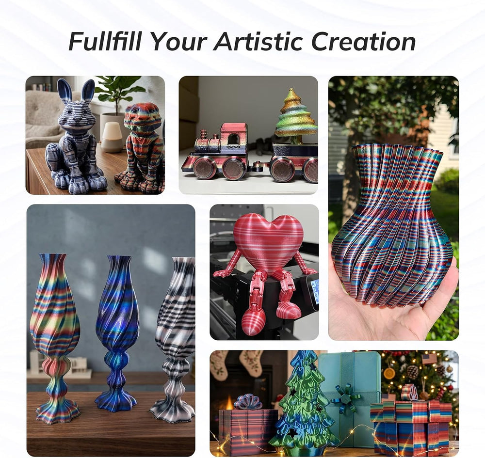 AMOLEN Silk PLA 3D Printer Filament Bundle, Shiny Multicolor Rainbow PLA Fila...
