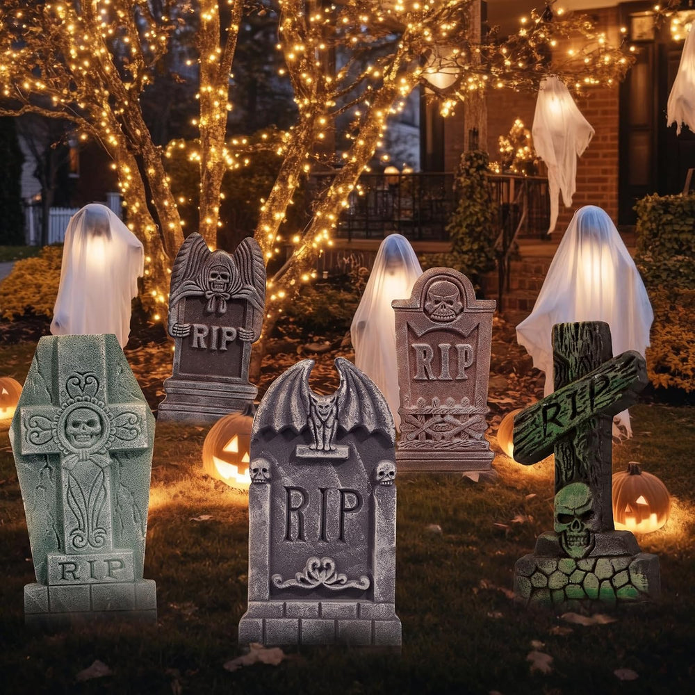 17” Halloween Foam RIP Graveyard Tombstones 5 Pack, Halloween Decorations