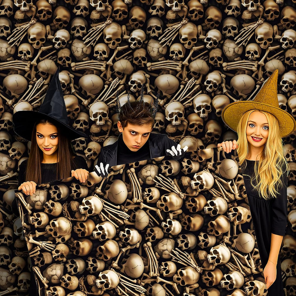 Tegeme 200 ft Halloween Skull Wall Backdrop Roll, Skeleton Tablecloth