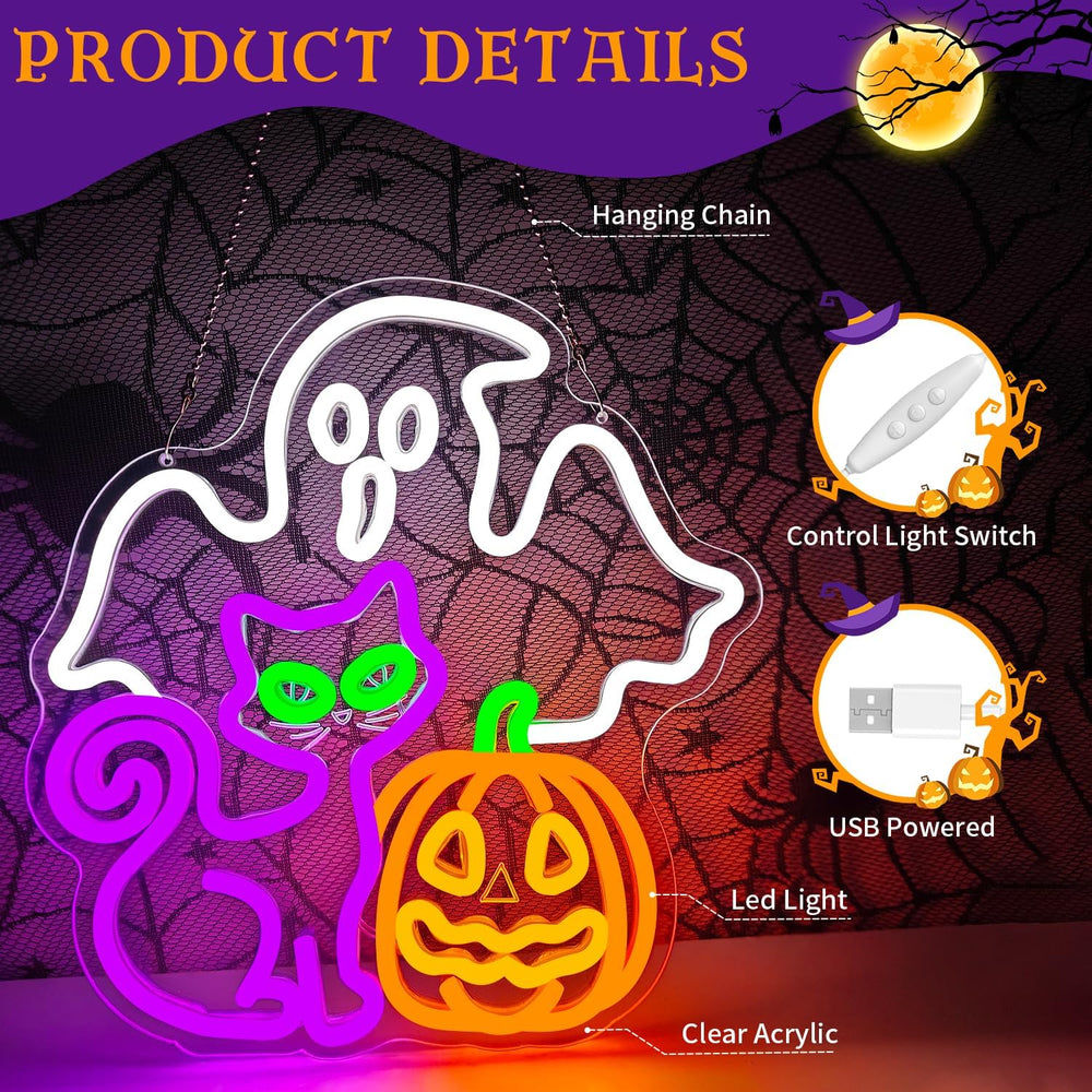 Halloween Neon Sign Ghost Neon Sign Halloween Cat Decor for Window Lights