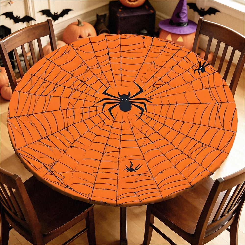 60 Inch Fall Round Waterproof Tablecloth for Dinner, Halloween Fitted Round T...