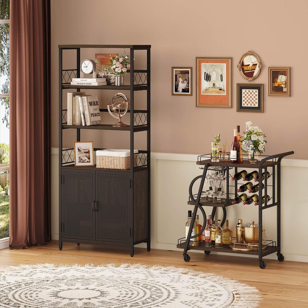 Rustic Bar Cart, 3 Tier Rolling Bar Carts for The Home, Industrial Home Servi...