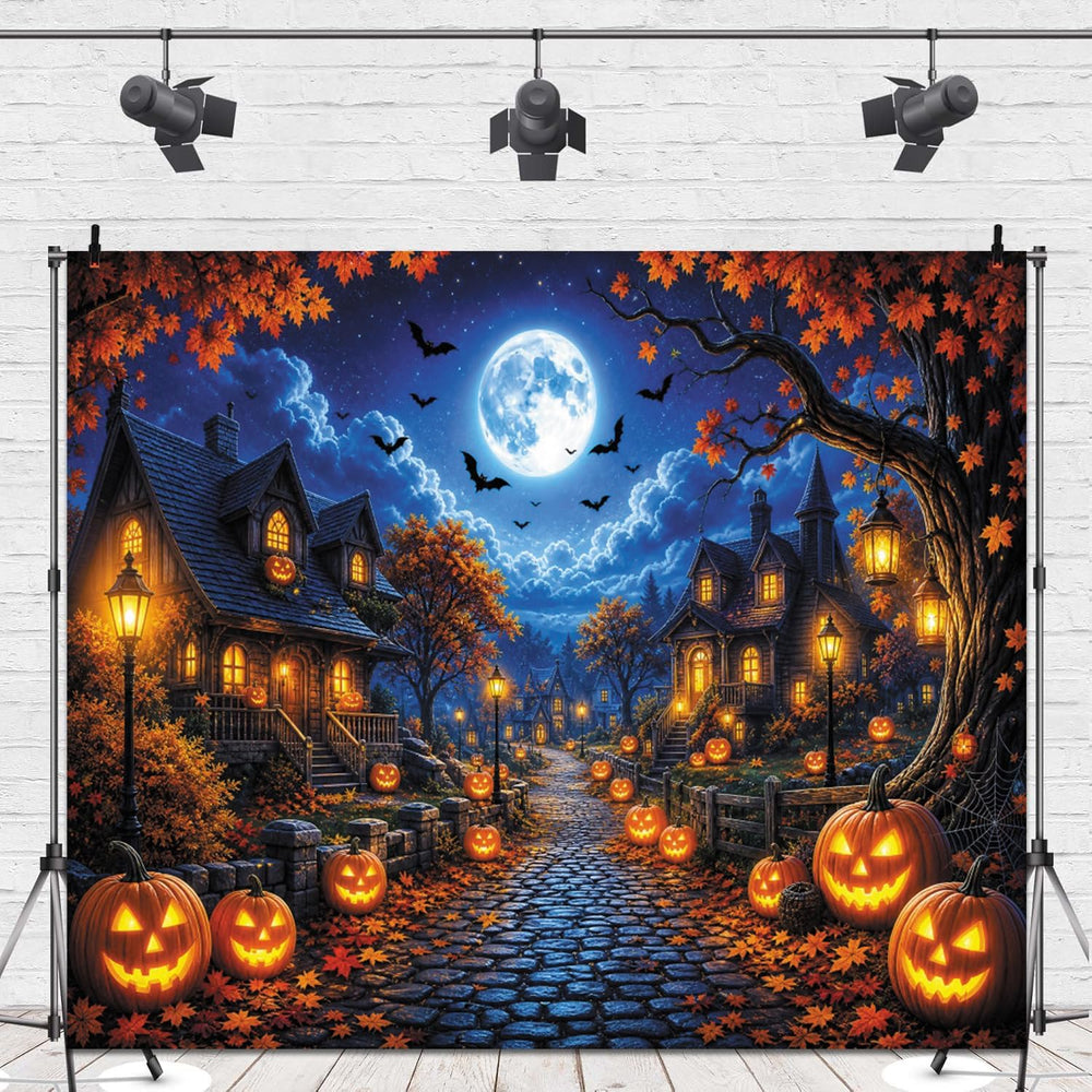Happy Halloween Backdrop 10x8ft Full Moon Night Scary Street Background