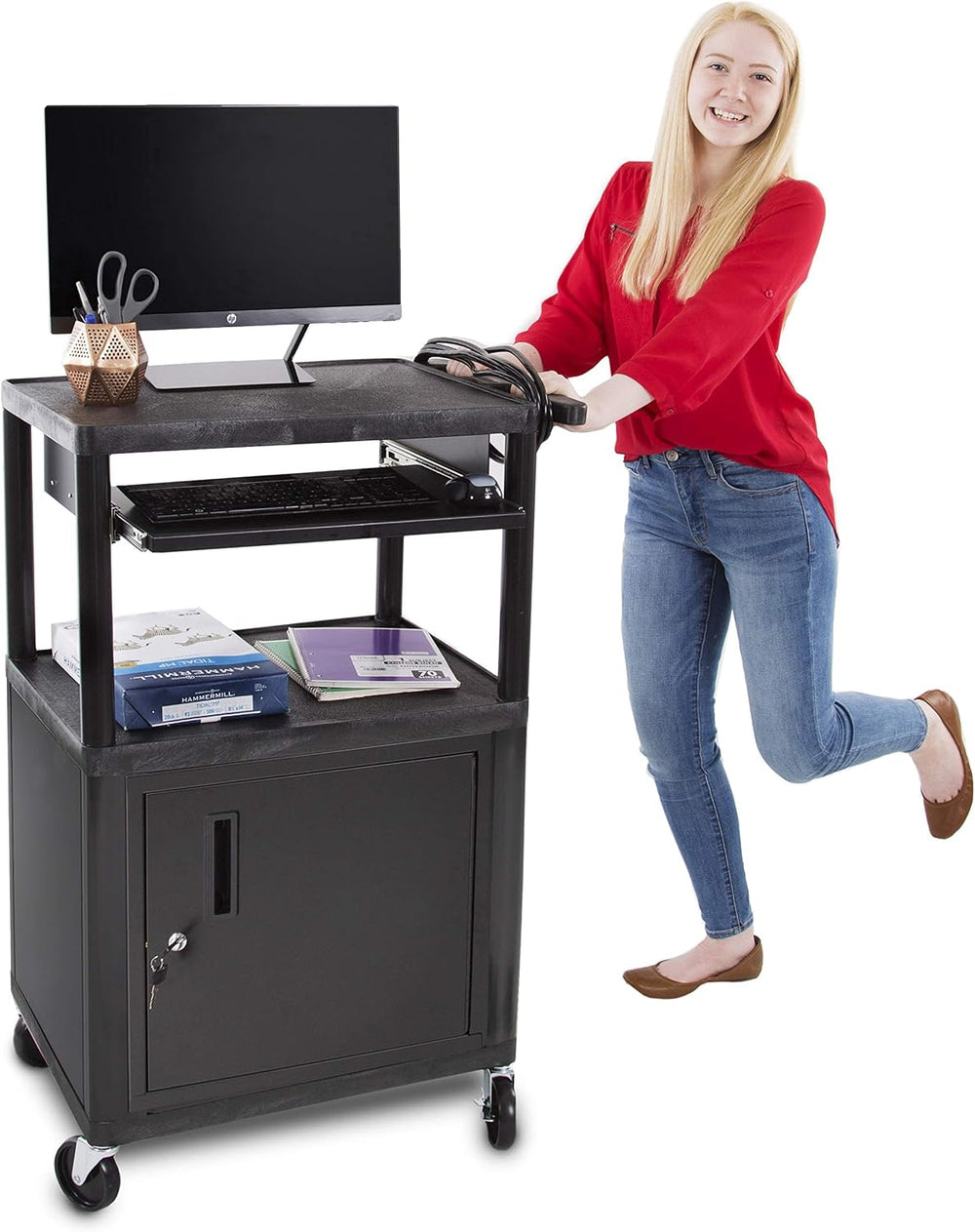 Stand Steady Line Leader SS-LP Plastic AV Cart with Keyboard Tray and Locking...