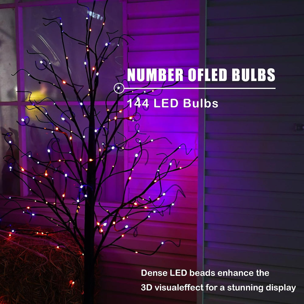 Dazzle Bright 2 Pack Halloween Lighted Up Birch Tree, Total 96 LED Purple and...
