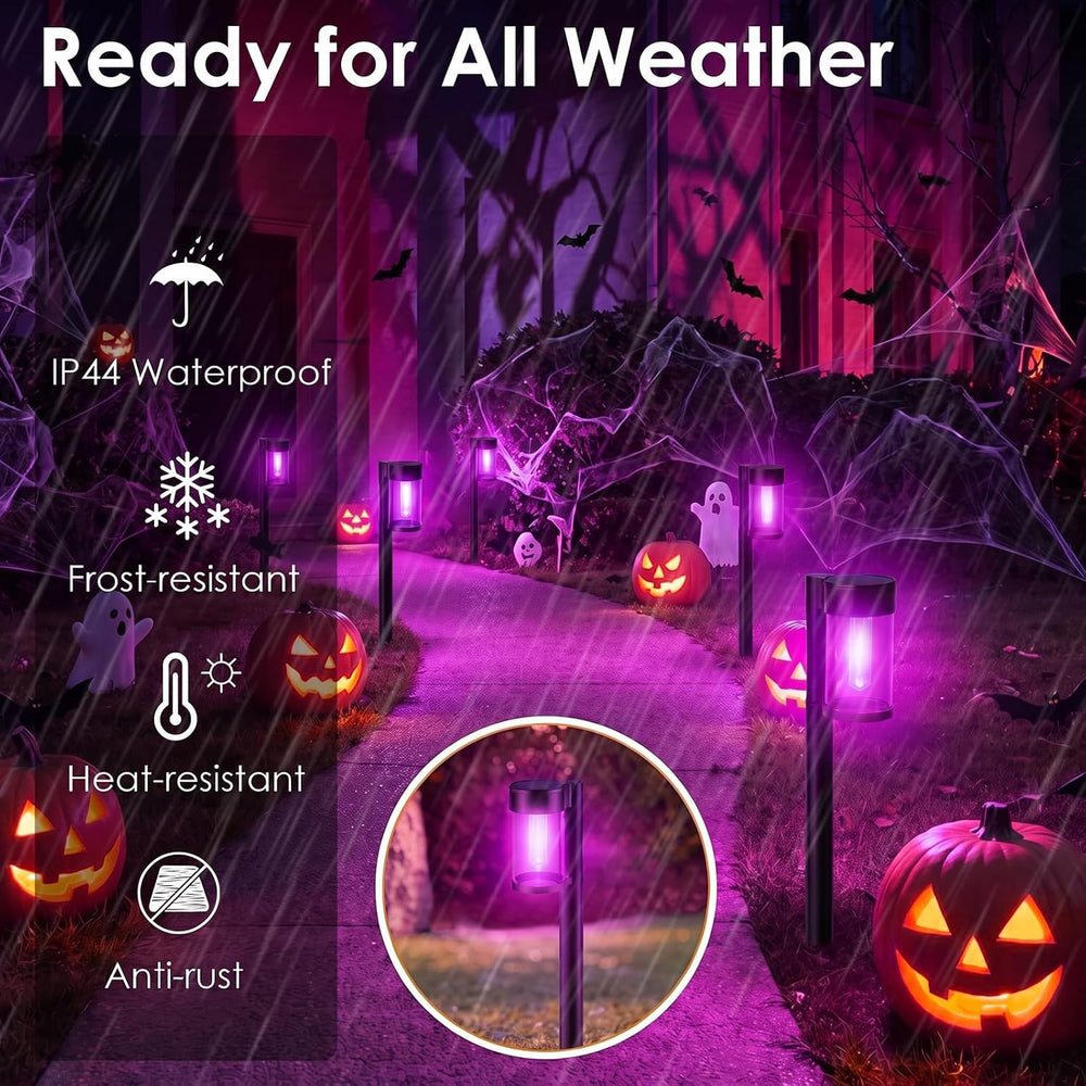 Mancra 10 Pack Solar Pathway Lights Outdoor, Solar Halloween Lights Purple LE...