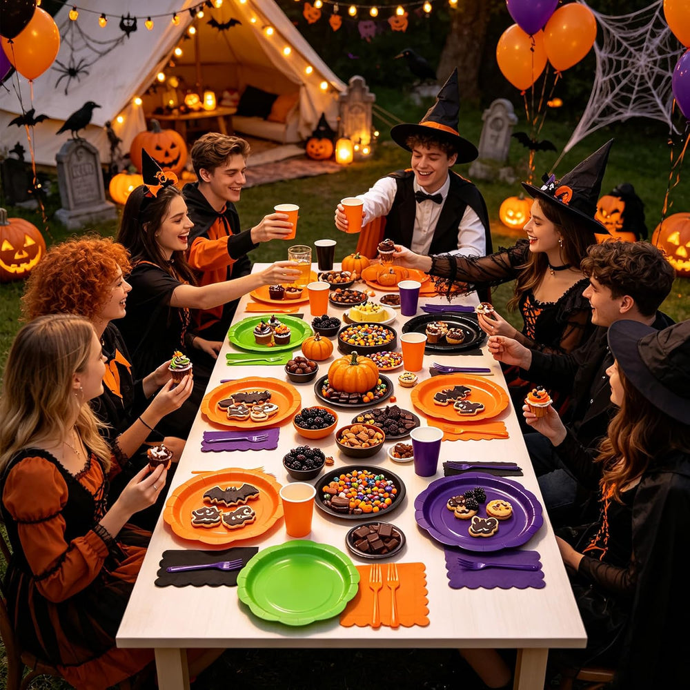 192Pcs Purple Orange Balck Plates and Napkins Party Supplies, Disposable 9’’ ...