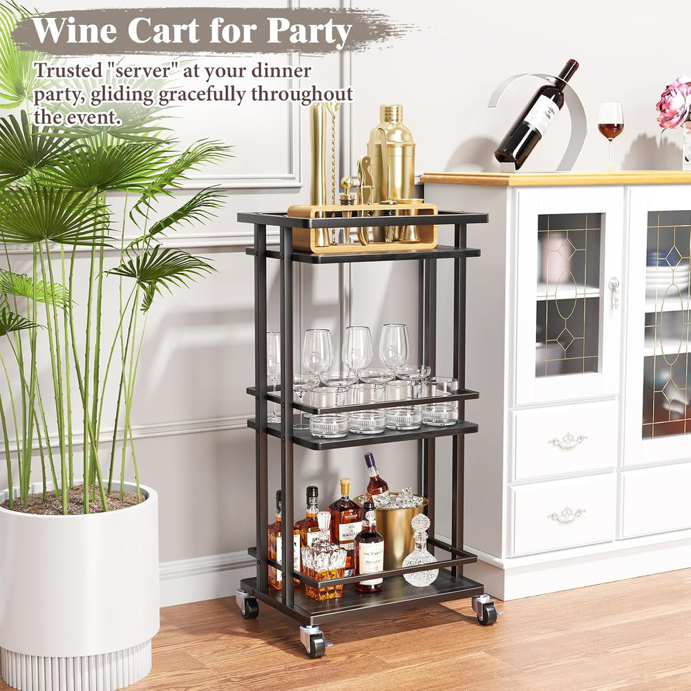 OKZEST 3-Tier Bar Cart for Home, Mini Rolling Liquor Cabinet & Serving Cart