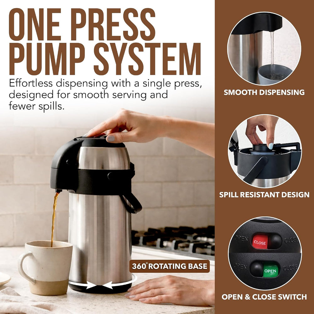 Coffee Carafe Insulated 102 OZ / 3L Stainless Steel Hot Beverage Dispenser, A...