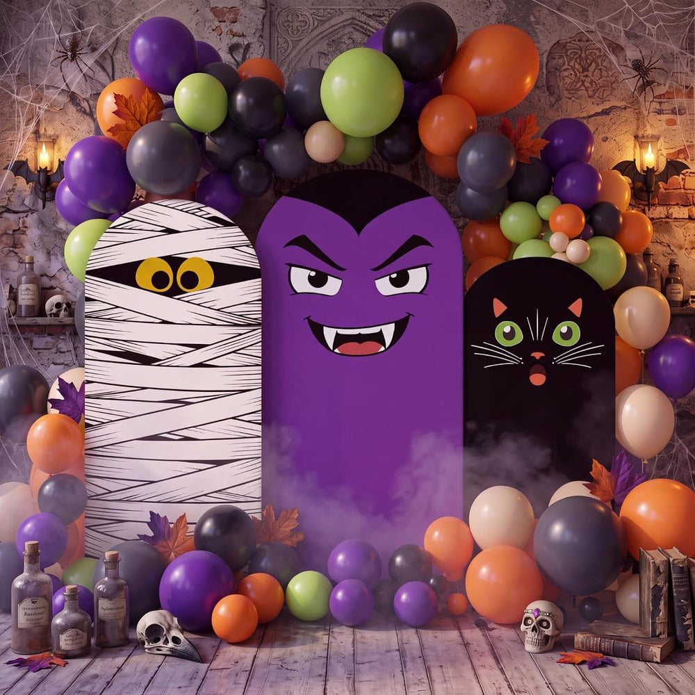 Moukeren 3 Pcs Halloween Black Cat Arch Backdrop Cover, 4ft 5ft 6ft Decor