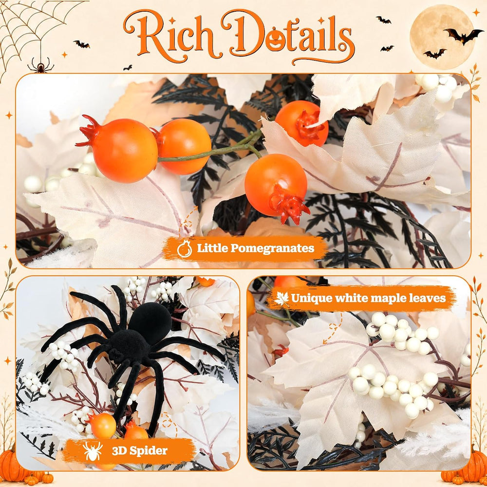 Yangrass 24" Wreath for Front Door with Spider, Fall & Halloween Hom...