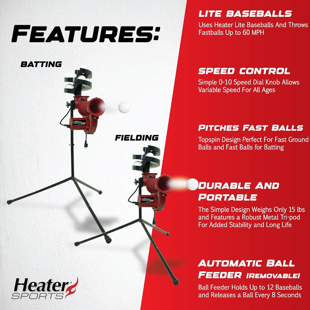 Heater Sports Slider Lite 360 Baseball Pitching Machine with Automatic Ball F...
