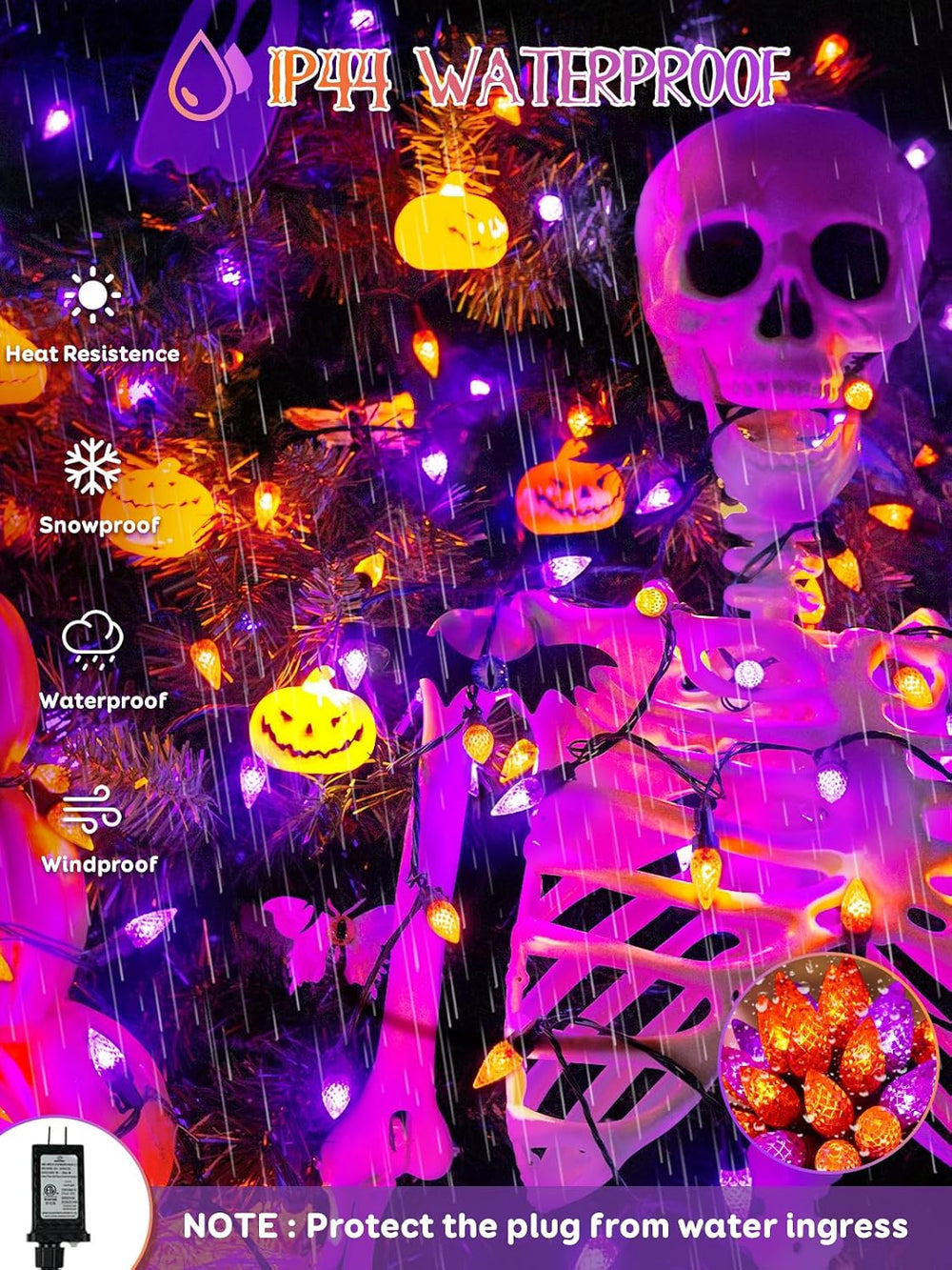 250 LED Linkable C6 Halloween Lights 82FT Outdoor Halloween Lights Decor