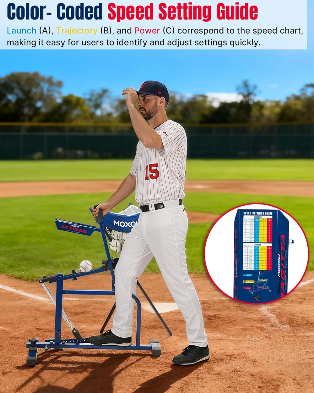 MOXOW Sagitta Manual Baseball & Softball Pitching Machine with Ball Caddy...