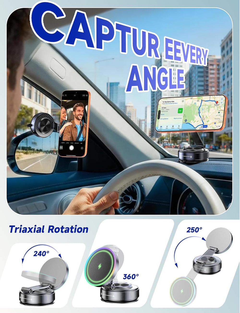 15W Magsafe Car Mount Charger, with 50W Faster Charging Adapter