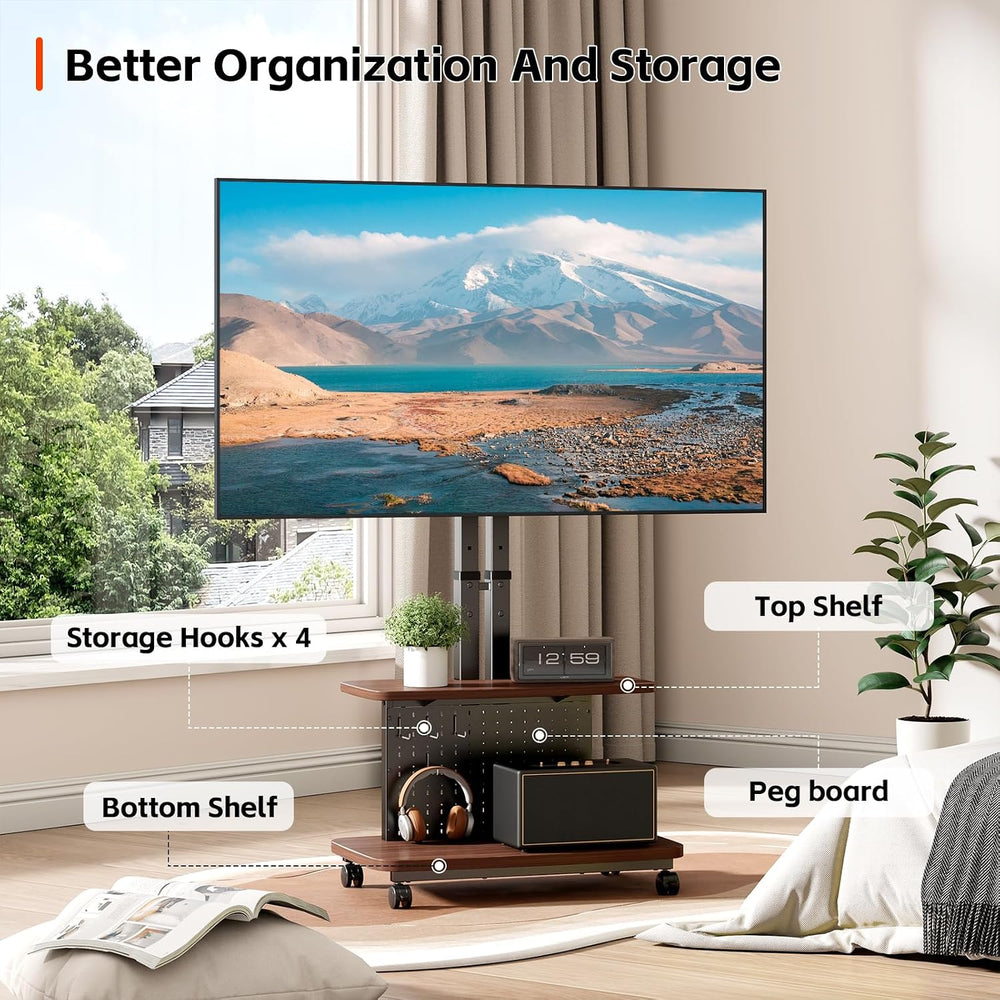 Mobile TV Cart on Wheels,Height Adjustable Rolling TV Stand for 32-85 inch TV...