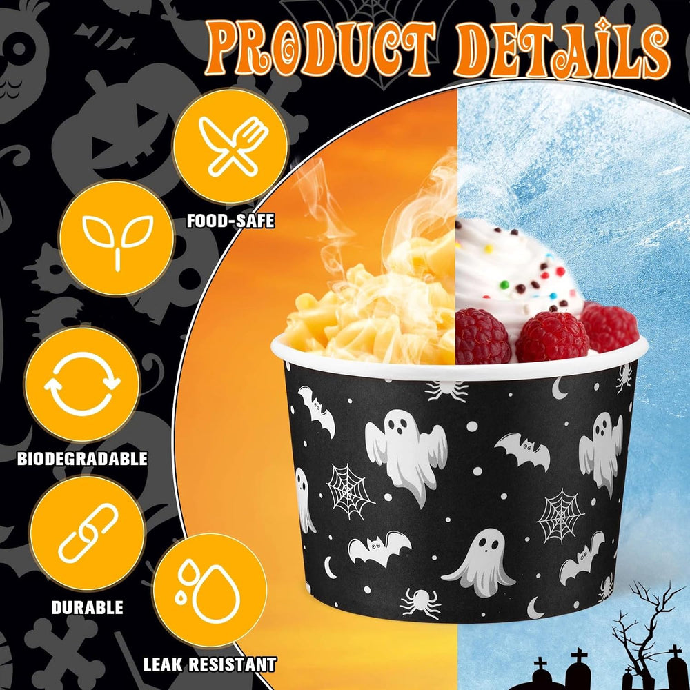 Hsei 60 Pcs 16oz Halloween Paper Bowls for Soup Disposable Cups, Ghost Bat