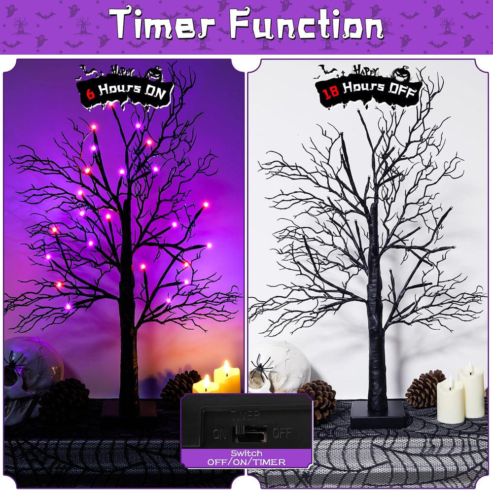 Halloween Decorations Indoor - 2Pack 24 Inch Spooky Black Tree with Lights, L...
