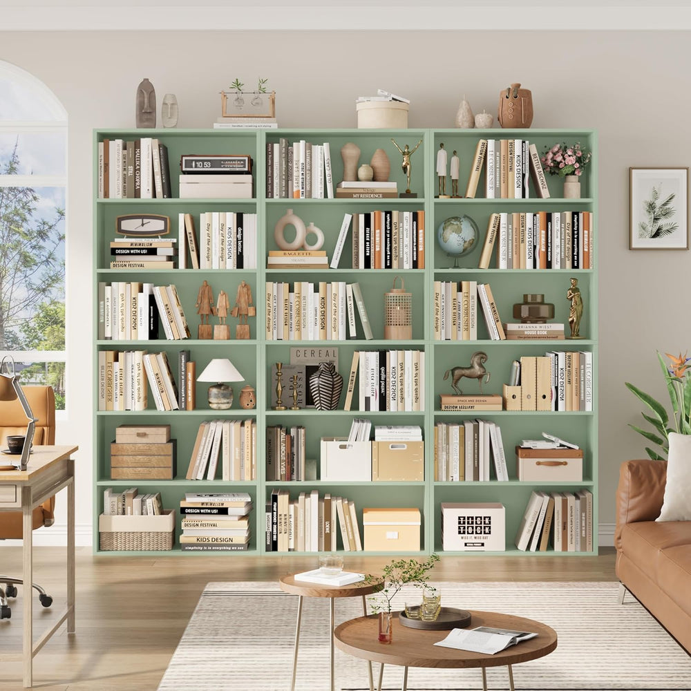 FOTOSOK 6 Tier Tall Bookshelf and Bookcase with Open Display Shelves, Green