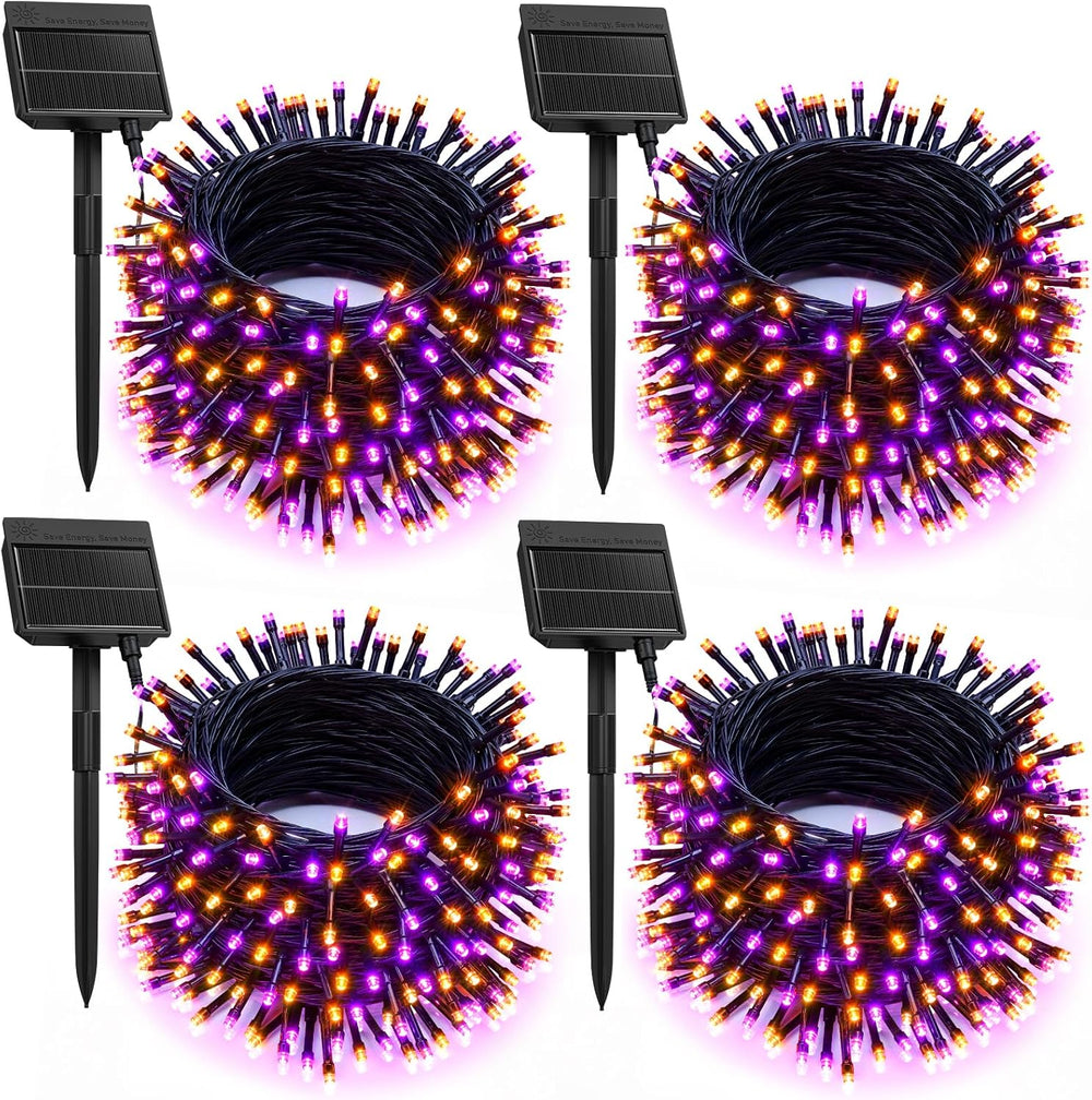 Brightown 4 Pack Solar Halloween Lights, 184FT 480 LED, Orange and Purple