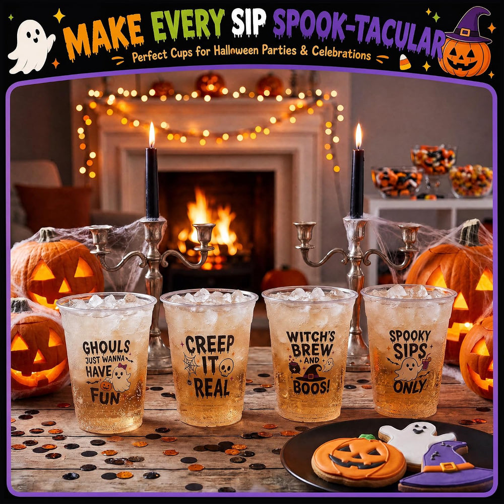 SiliFine 100 Pcs 12 oz Halloween Plastic Cups, Halloween Party Supplies