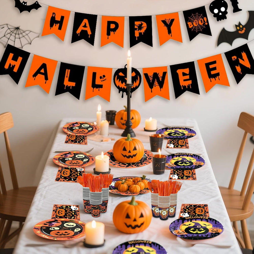 UJoyant 350 PCS Halloween Plates and Napkins Sets, Halloween Party Supplies I...