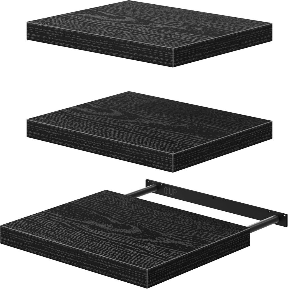 QEEIG 12" Deep Floating Projector Shelves Under TV Shelf (Black, Set of 3)