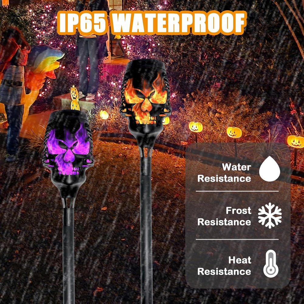 Halloween Solar Skull Stake Lights, Pathway Decor, 8 Pc, Orange