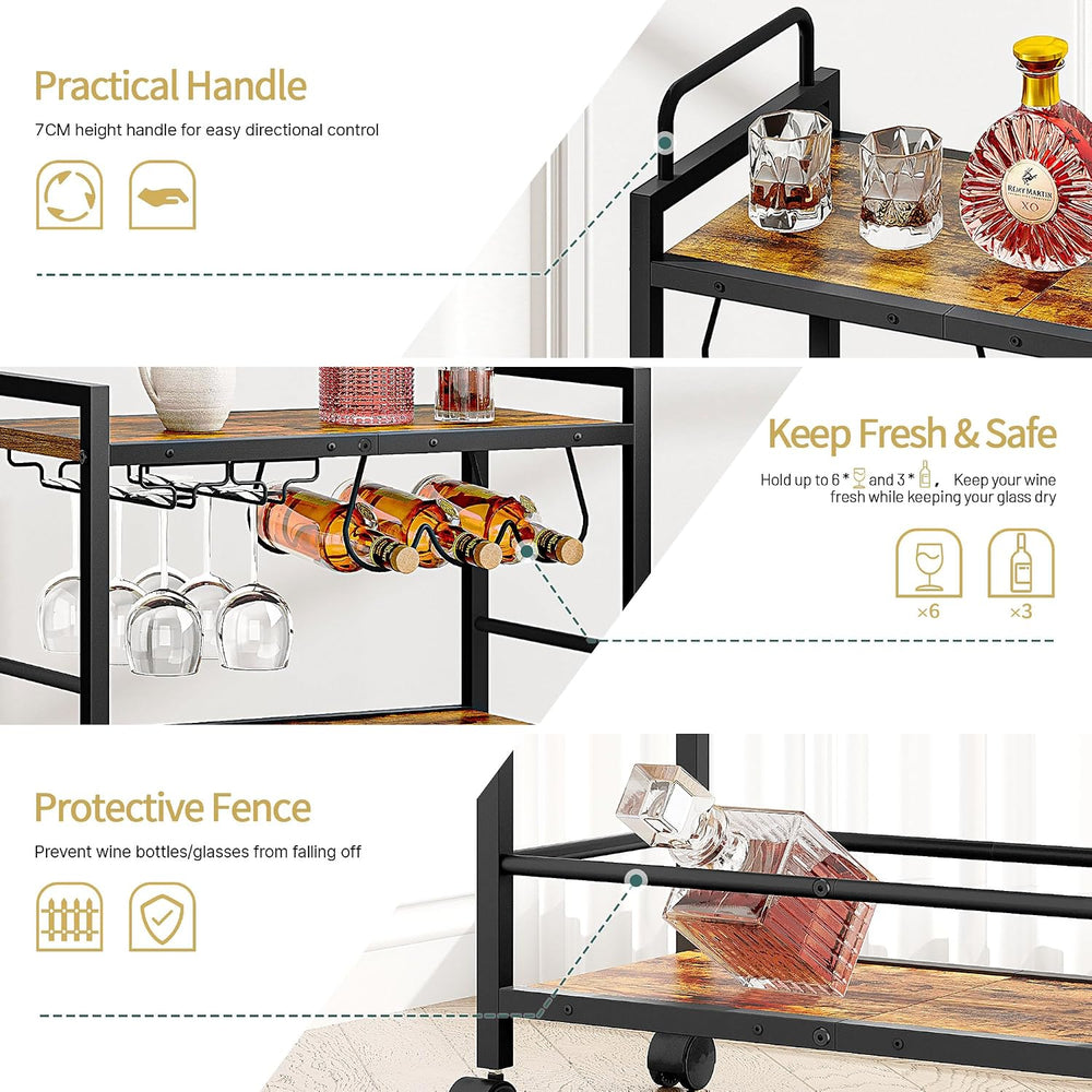 Bar Cart, Serving Cart for Home, Microwave Cart, Drink Cart, Mobile Kitchen S...