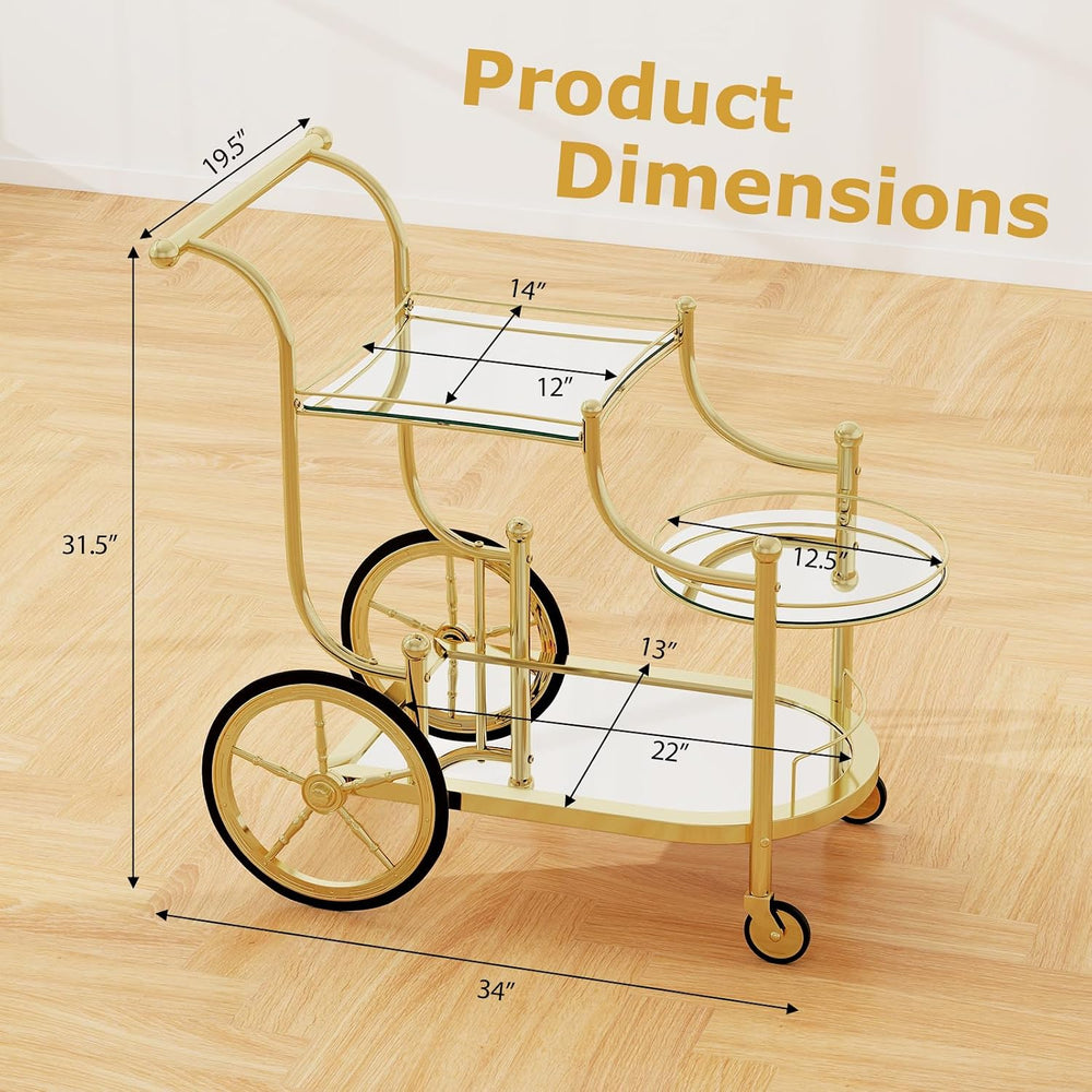 Tangkula Bar Cart, 3-Tier Rolling Home Bar Serving Cart with Mirrored Shelves...