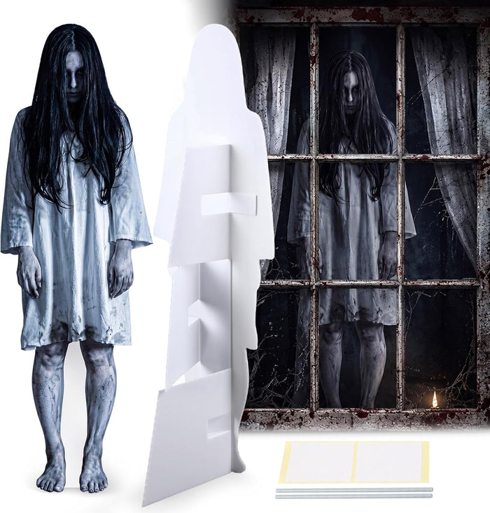 Novabright 47 Inch Halloween Standing Yard Sign for Outdoor Decor with Metal Stakes and Base Halloween Ghost Spooky Lifelike Yard Sign for Lawn Porch Indoor Party Display