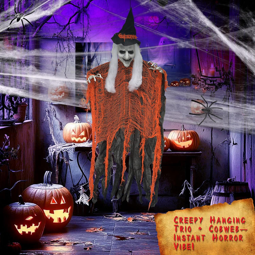 3 Pack Halloween Hanging Skeletons Witch Decorations Outdoor Indoor Decor