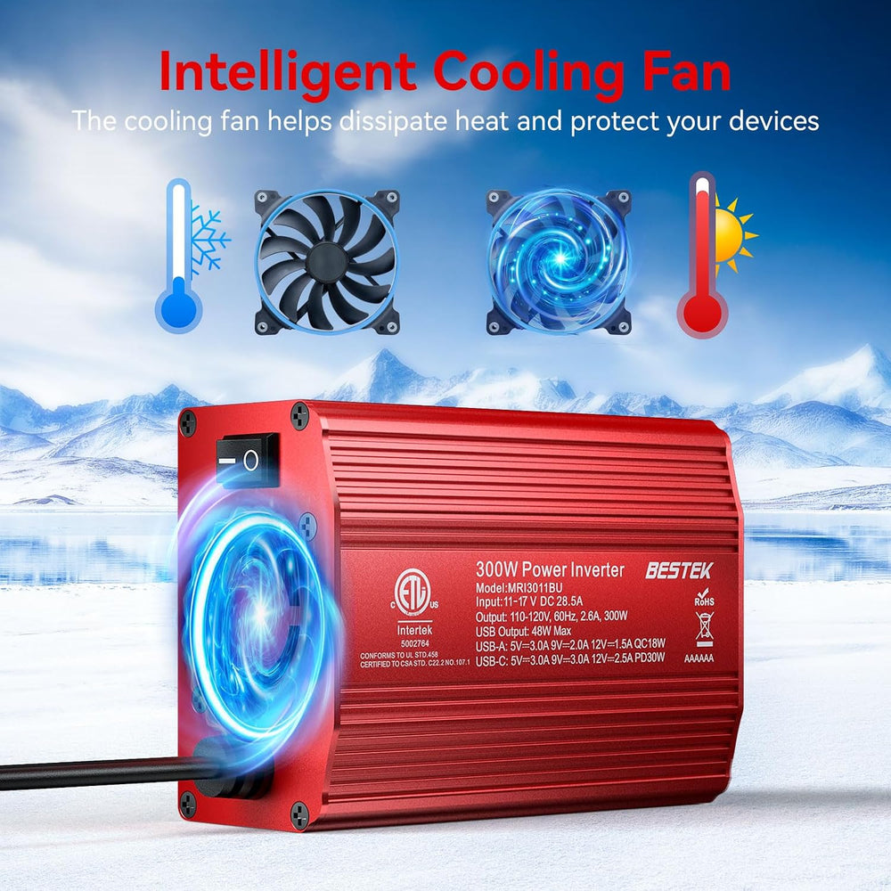 BESTEK Power Inverter DC 12-17V to AC 110V - 300W Car Plug Adapter Outlet