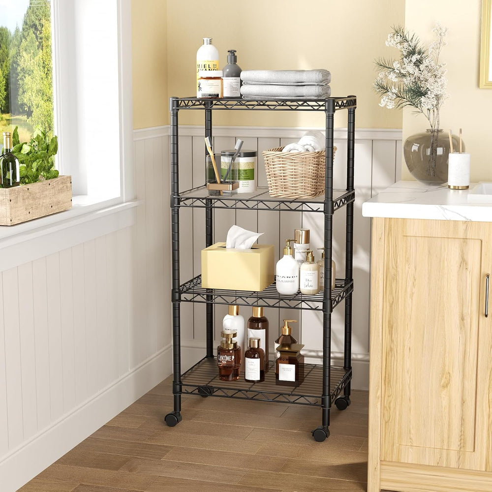 SINGAYE 4 Shelves Storage Shelf Wire Shelving Unit Metal Adjustable Wheels